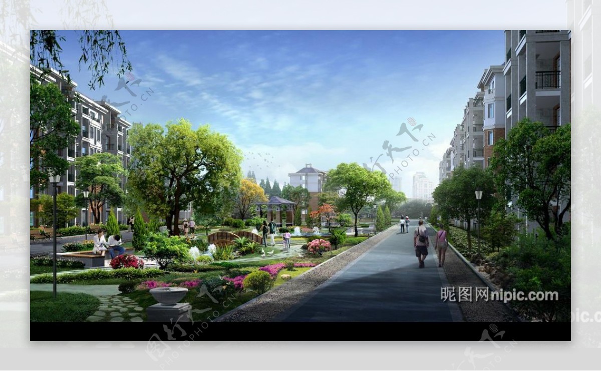 高级住宅小区景观设计效果图PSD素材图片
