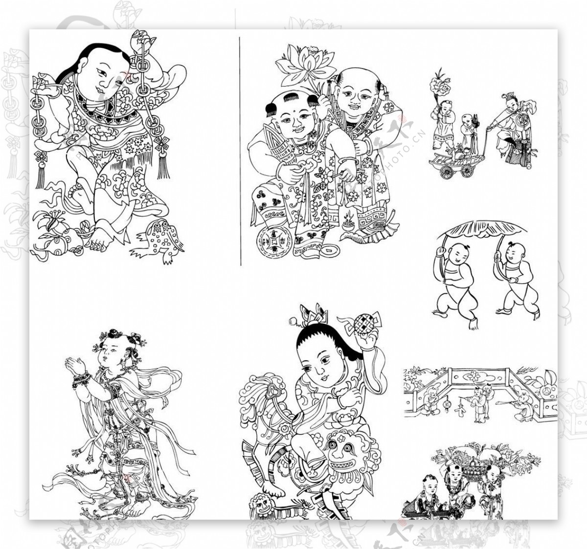 古代童子白描图设计图__传统文化_文化艺术_设计图库_昵图网nipic.com