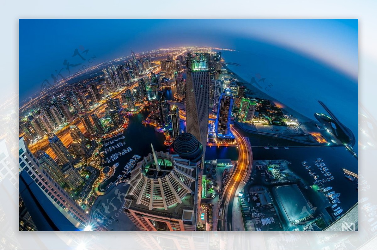 俯瞰迪拜漂亮夜景图片