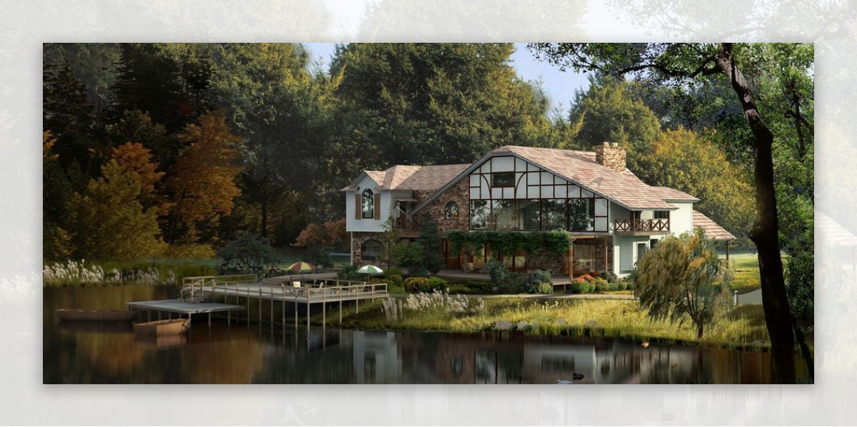 湖边别墅景观设计图片