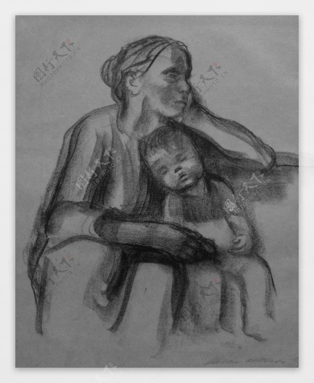 凯绥183珂勒惠支劳作的母亲和熟睡的孩子石版画图片