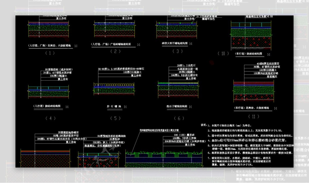 公园景观铺装断面图图片