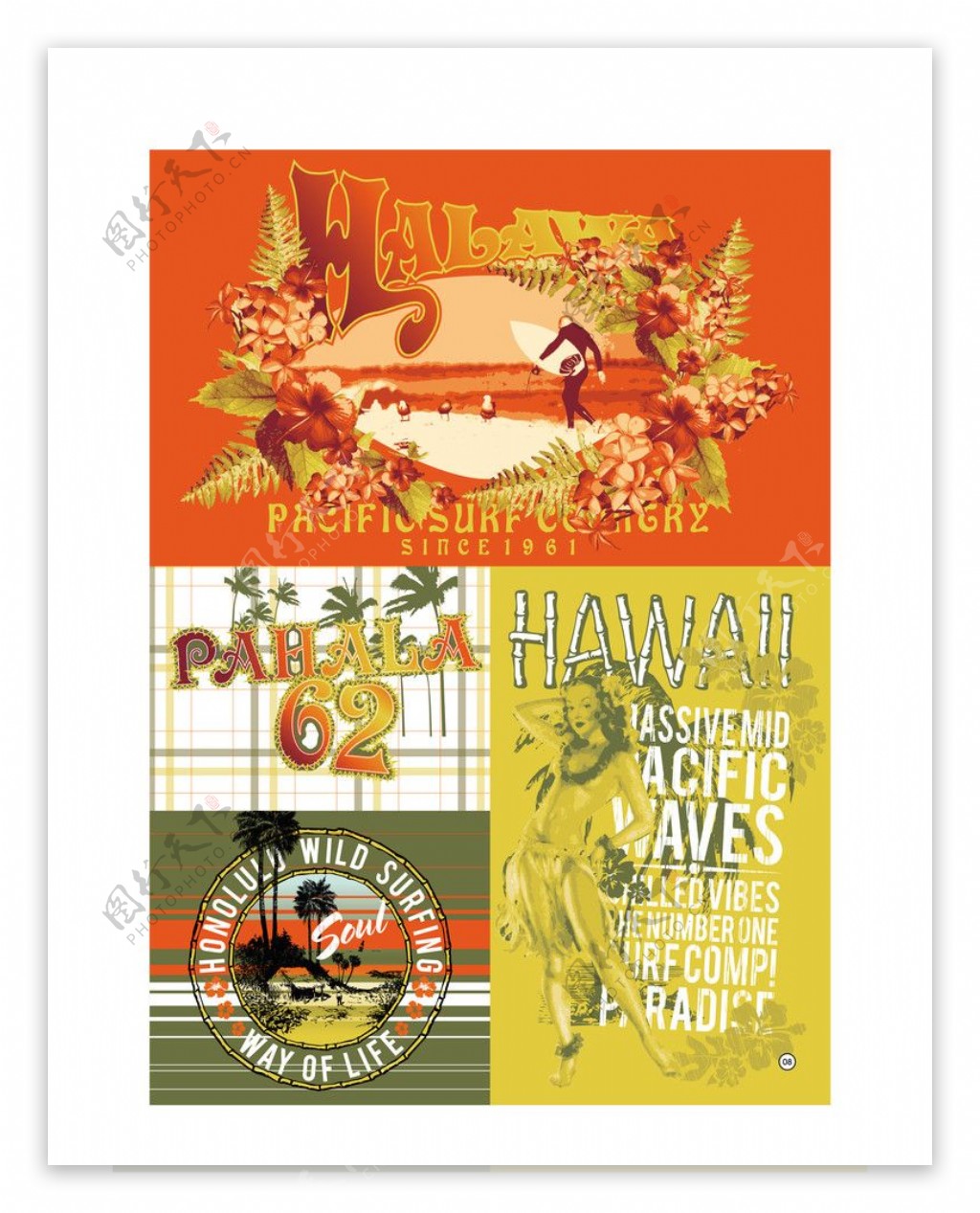 服装设计手稿夏威夷风格椰树印花图片