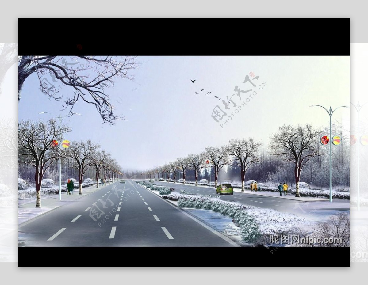 道路交通景观设计效果图PSD素材图片