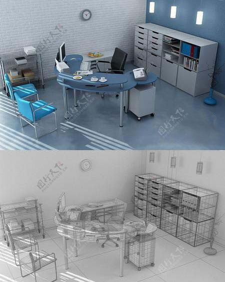 个性简约办公室装饰3D模型带贴图图片