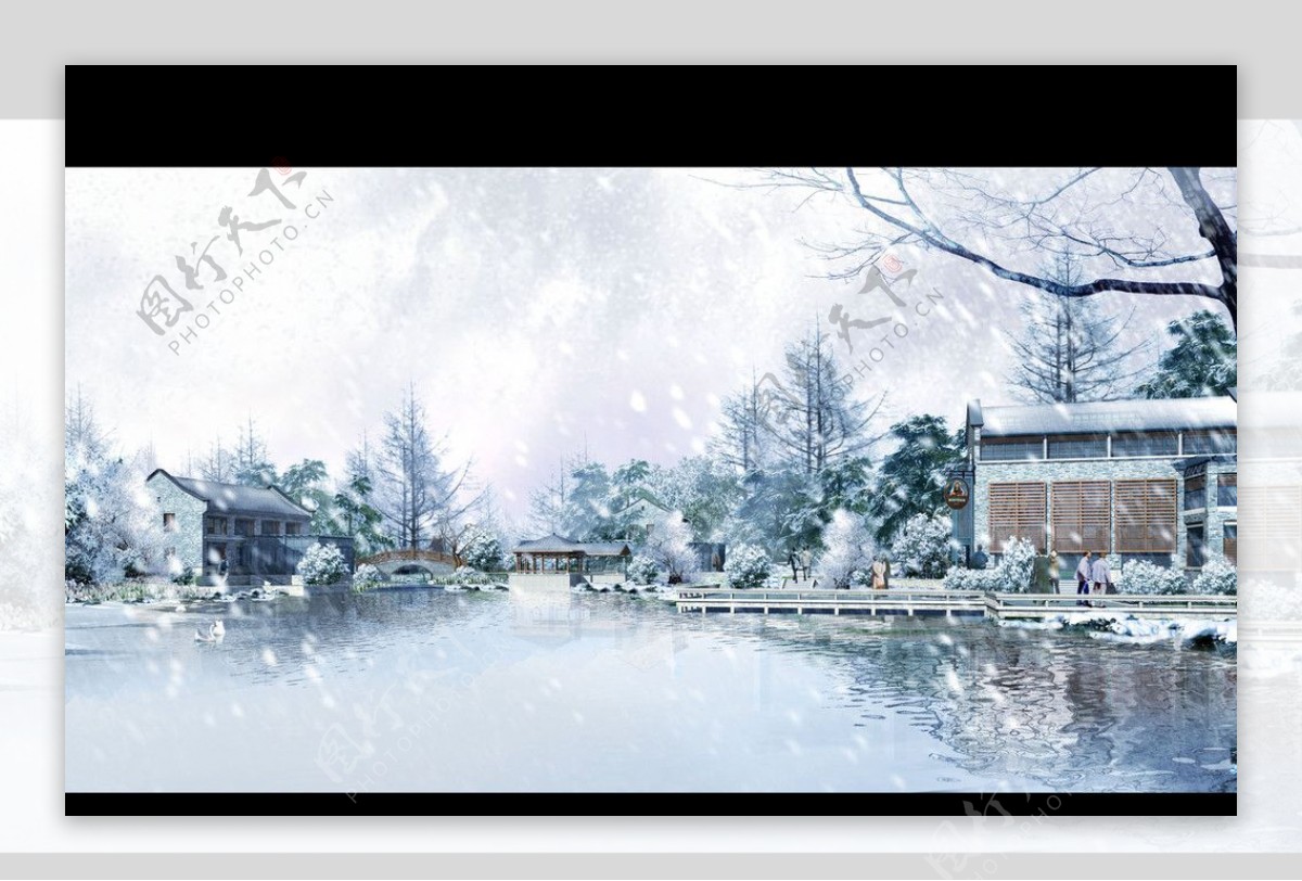 园林景观水晶石设计环境湖雪景图片