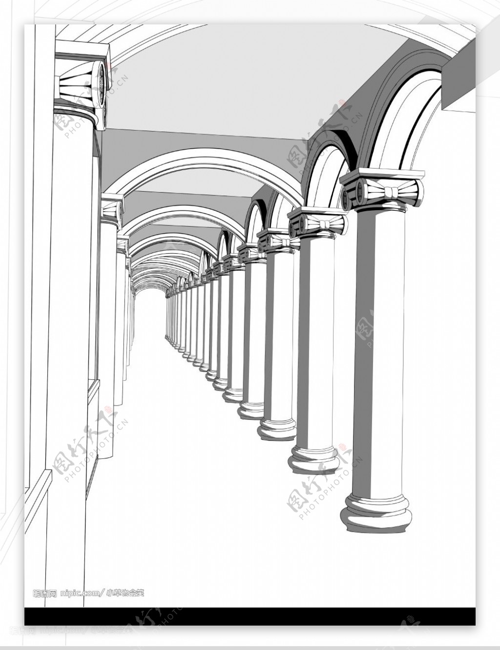 欧式宫殿走廊柱子图片