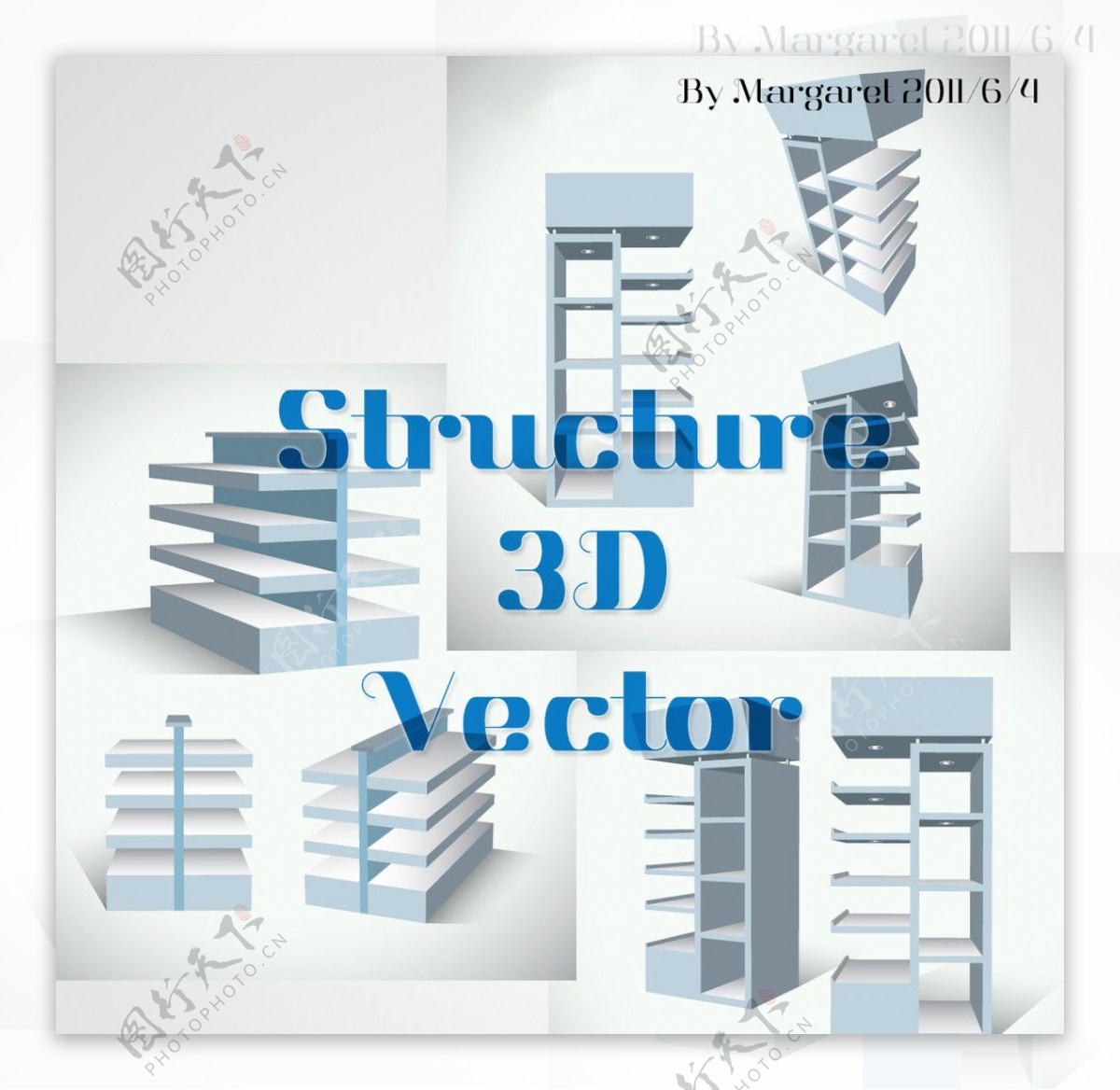 3D立体书架模型矢量素材图片
