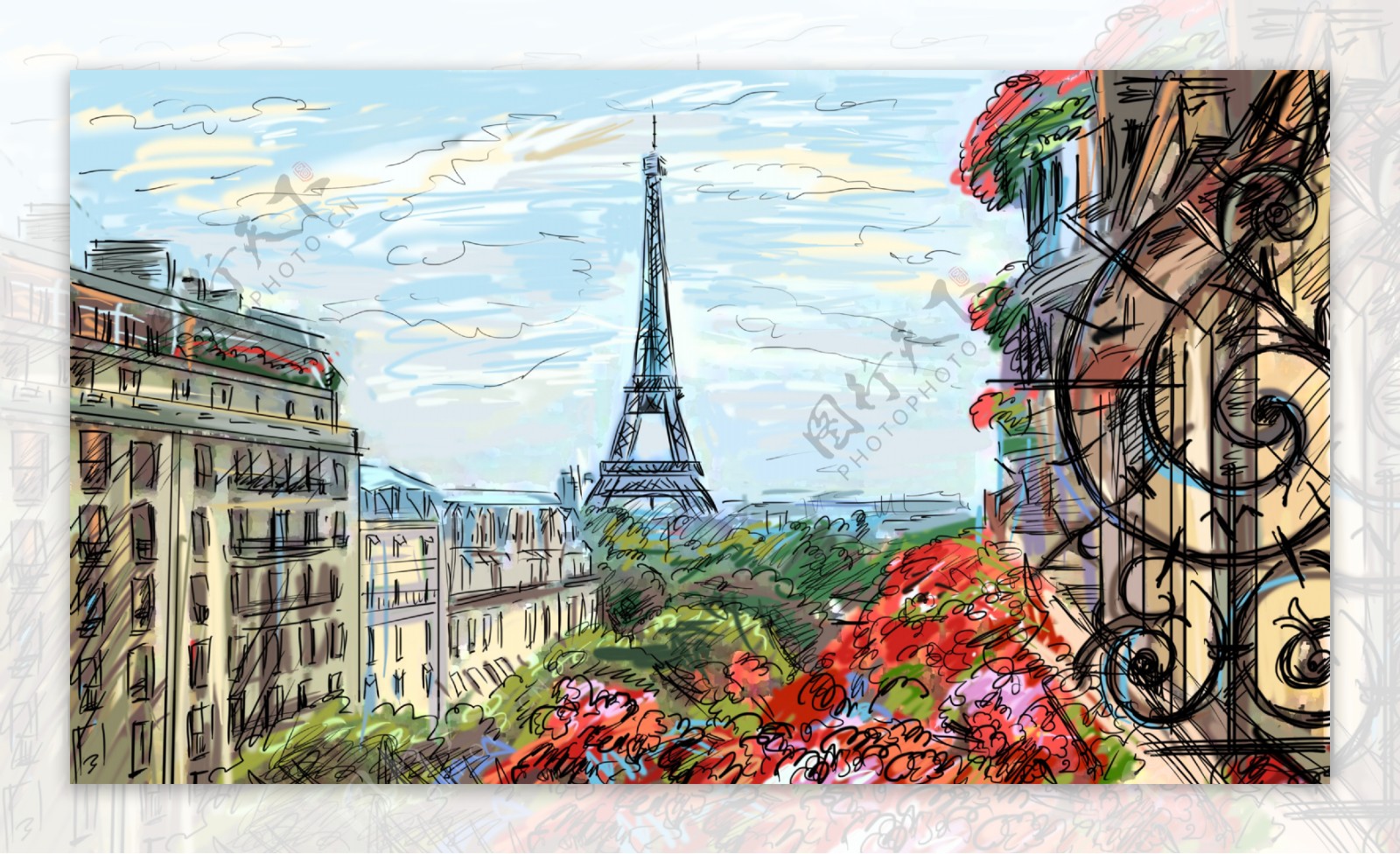 手绘巴黎图片