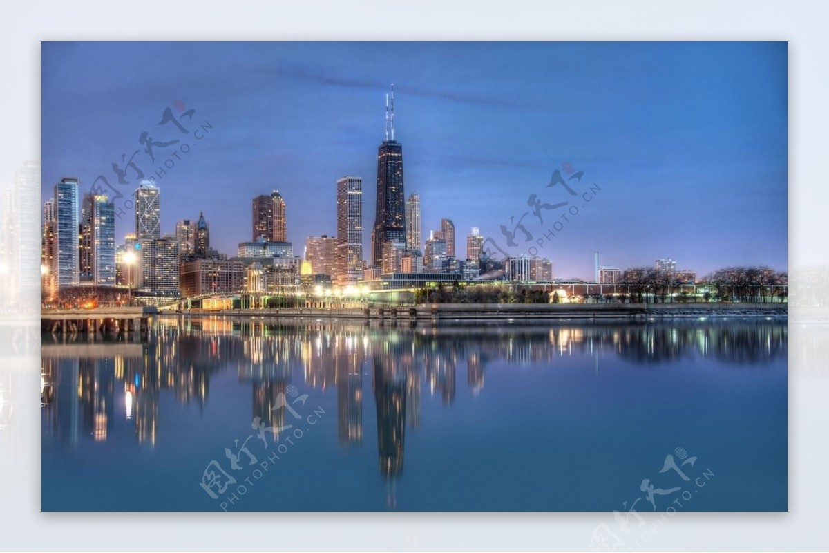 芝加哥市中心除夜美景图片
