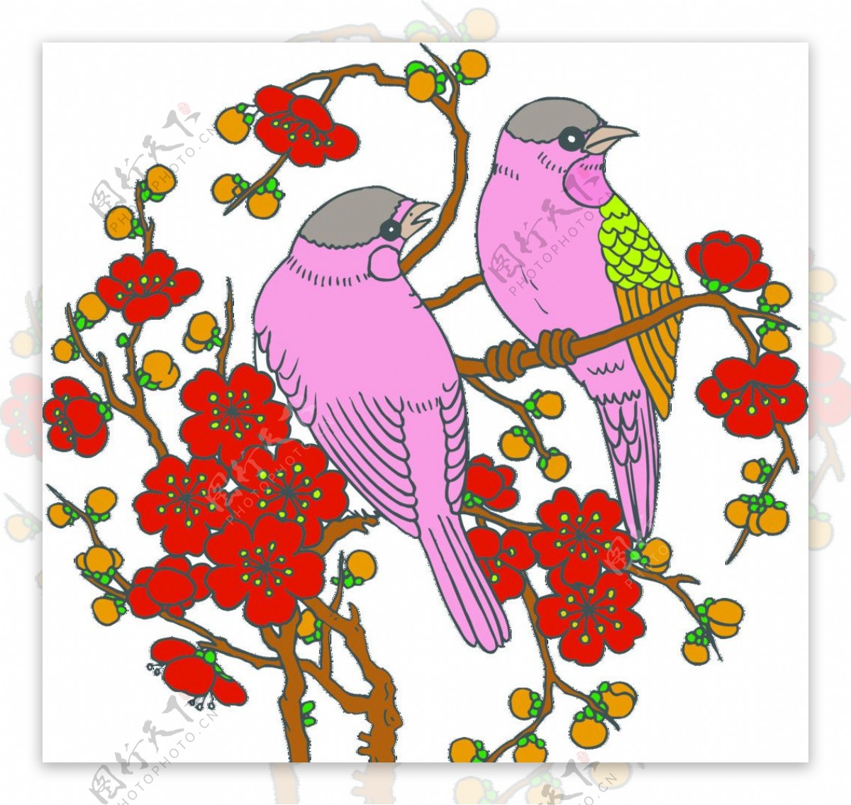 红梅花喜鹊艺术插图图片