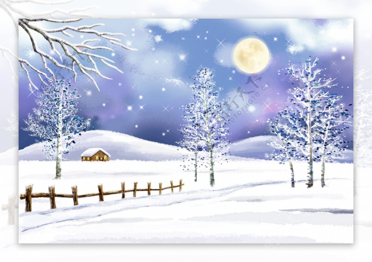 雪地风景插画图片