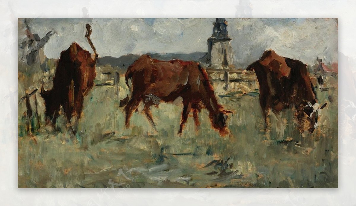 马奈油画作品牛在牧场图片