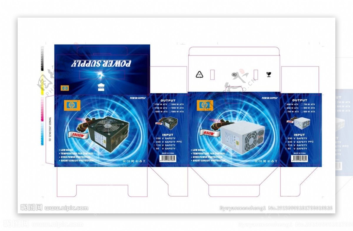 1800W黑白炫彩电脑电源包装盒高清原始版图片