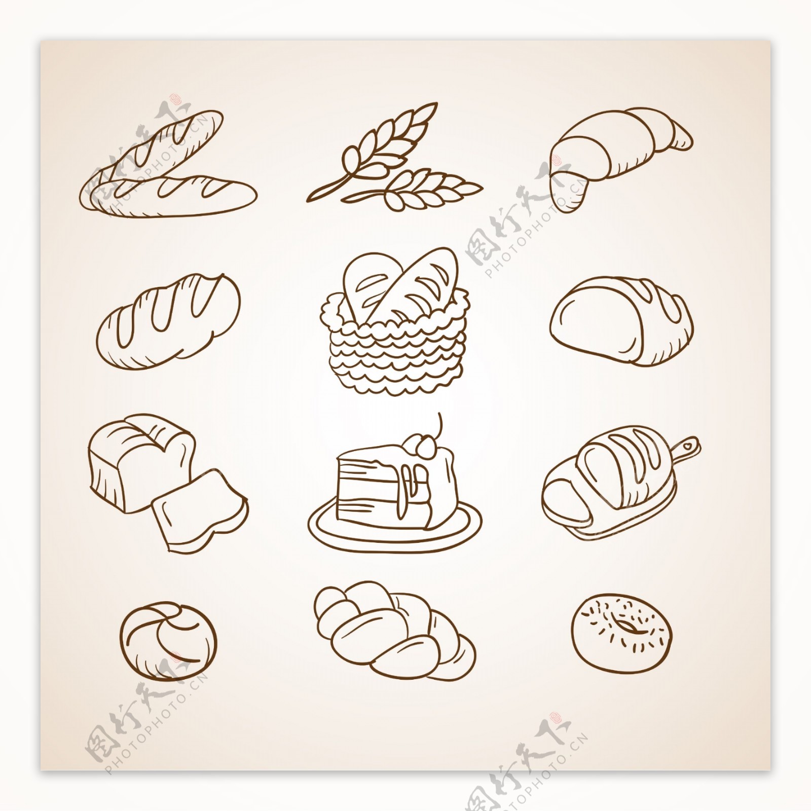 12款面包甜点设计矢量图图片