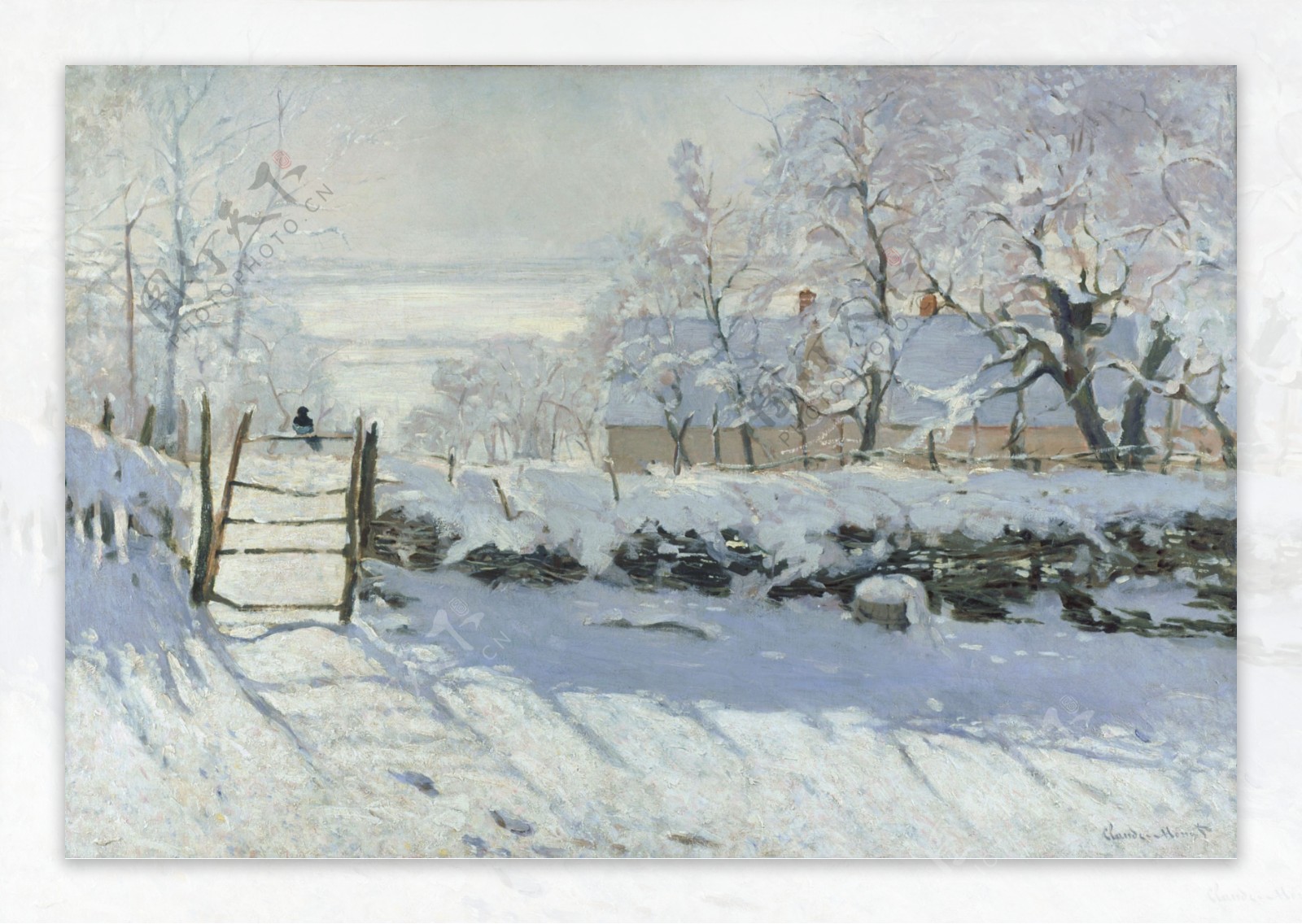 冬天乡下雪景油画图片