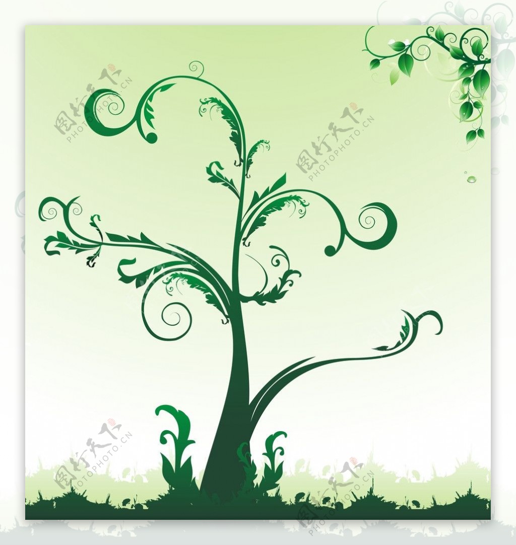 绿色小树花纹图片