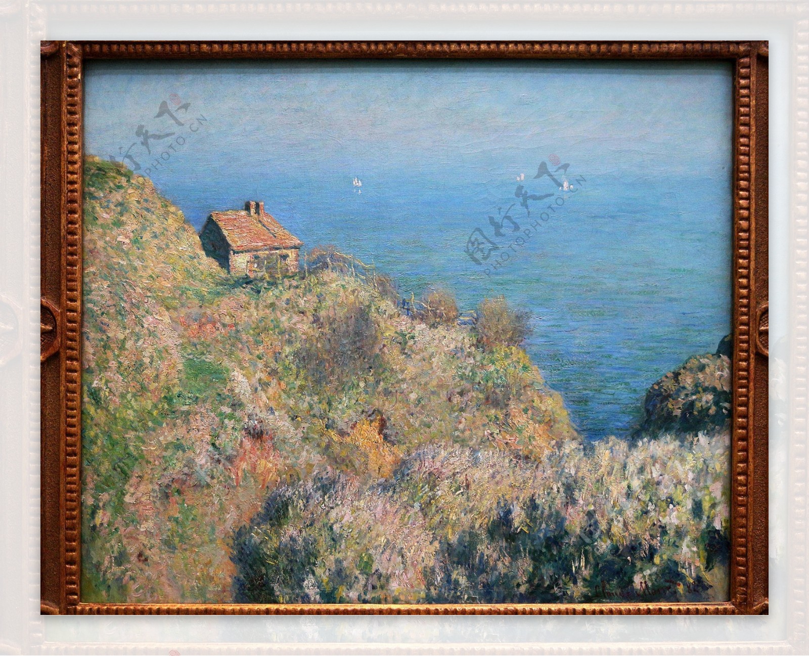 莫奈风景油画海边小房图片