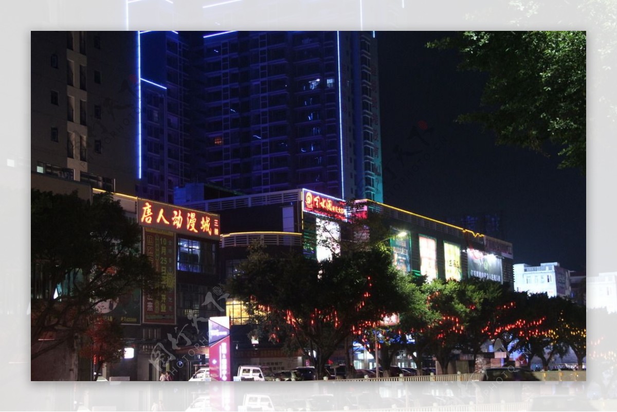 唐人街夜景图图片