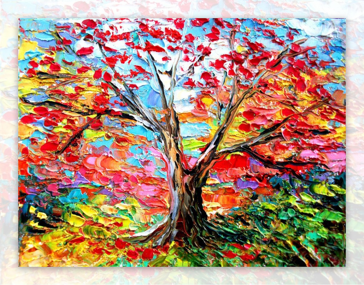 油画秋树图片
