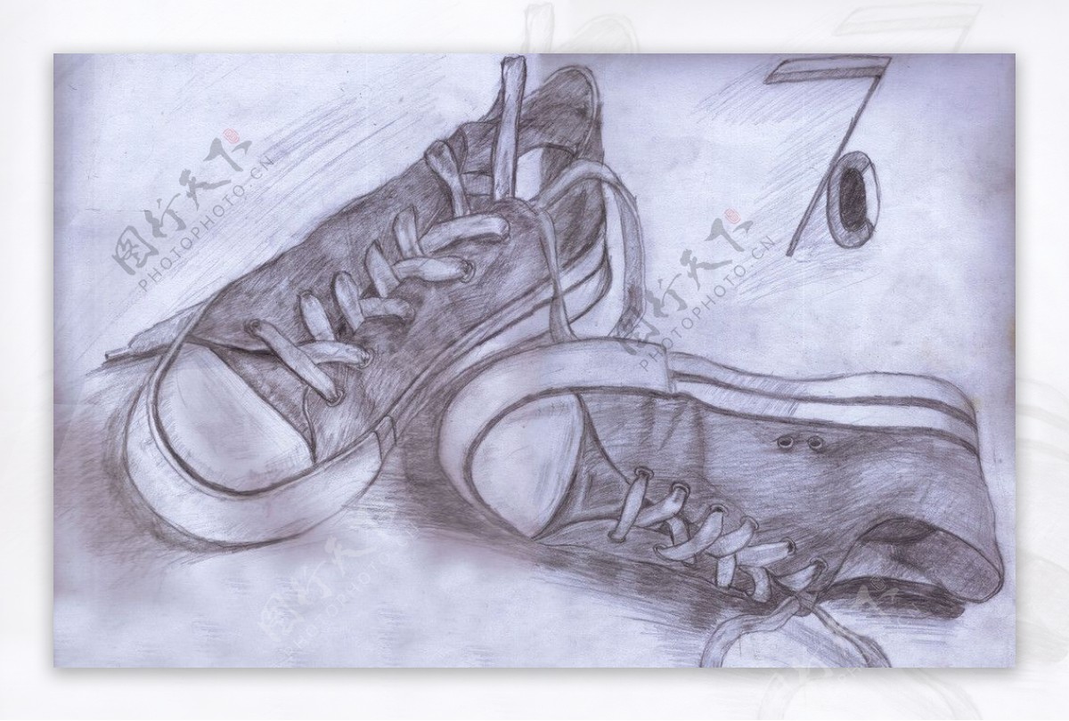手绘球鞋铅笔素描图片