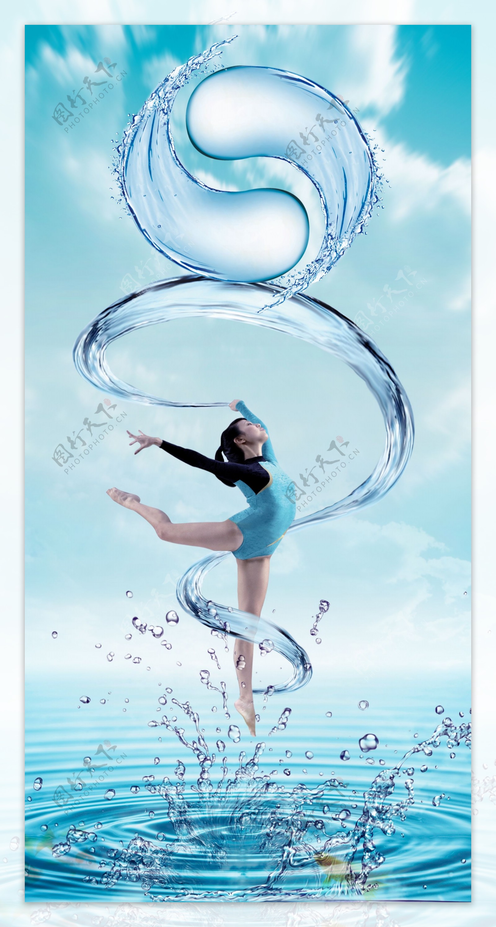 水中舞蹈女孩psd分层图片素材