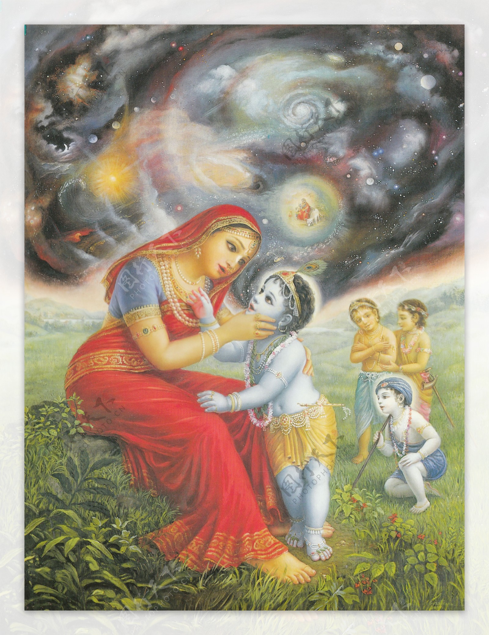 奎师那在嘴里向母亲雅首达展示整个宇宙图片