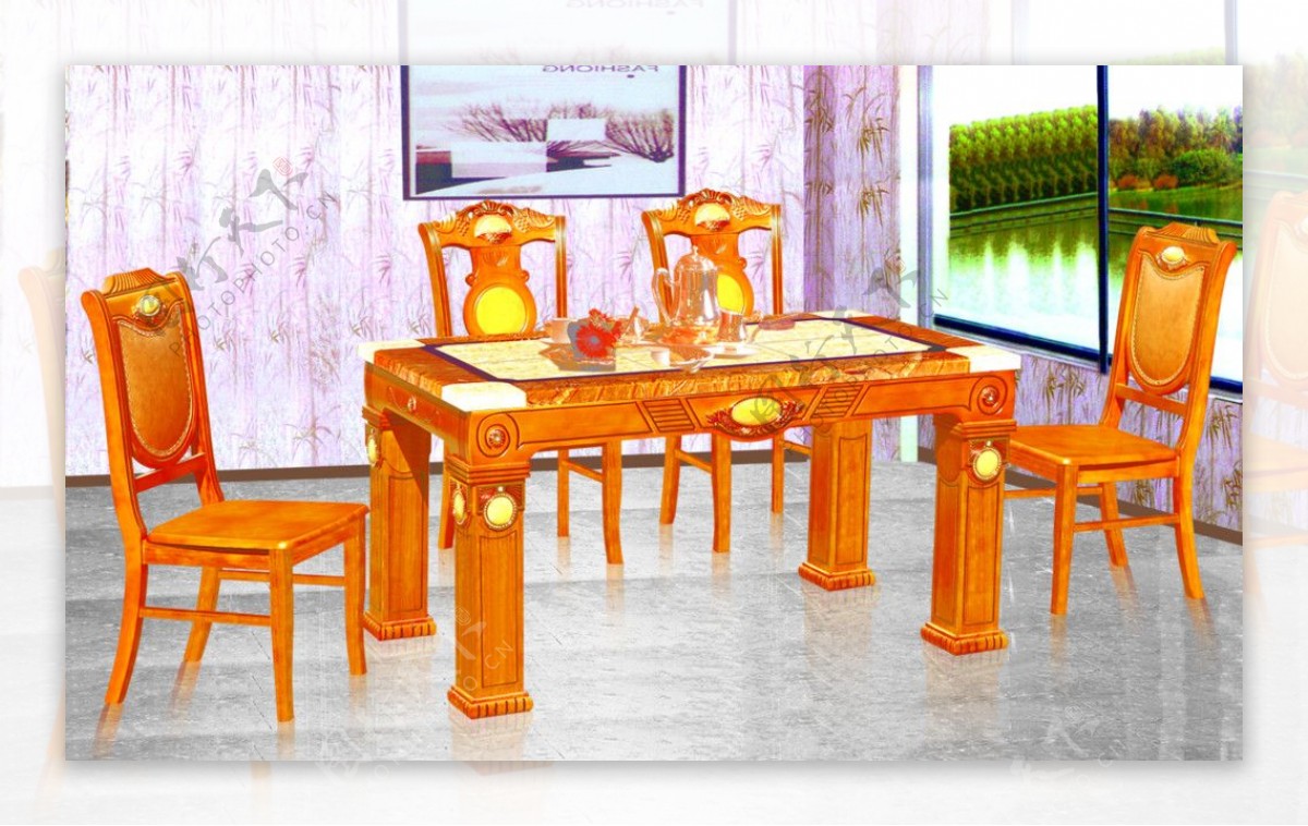 黄色餐桌椅图片