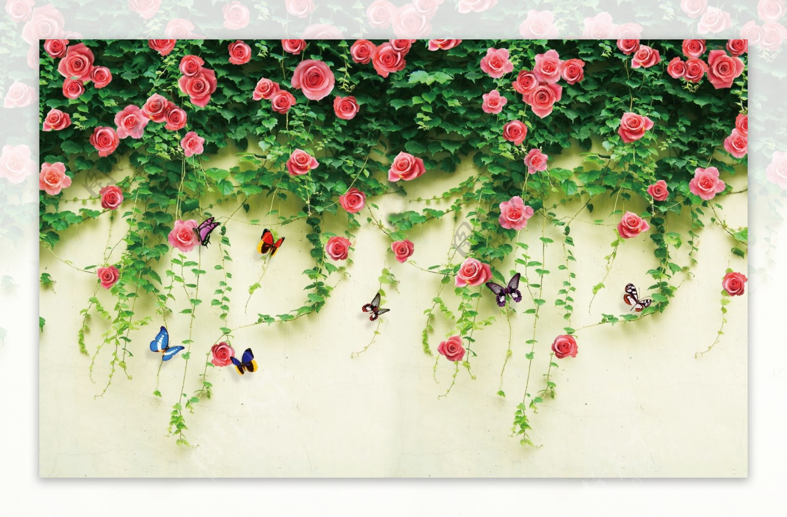 花藤蝴蝶大型背景壁画图片