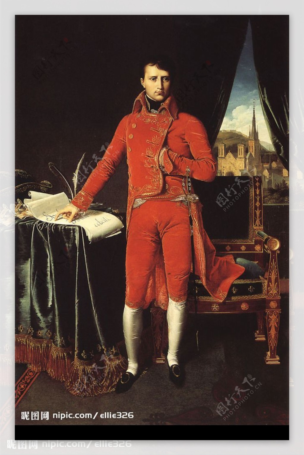 拿破仑立像油画椅子文稿图片