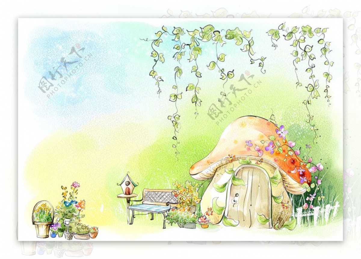 蘑菇小屋童话风景PS图片
