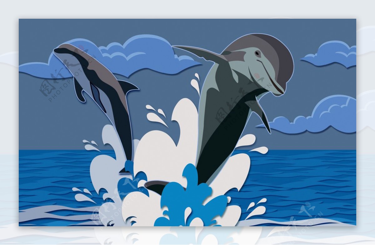 卡通插画海豚插画分层图片
