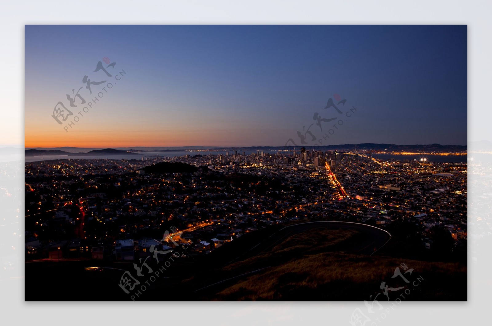 旧金山落日城市夜景图片