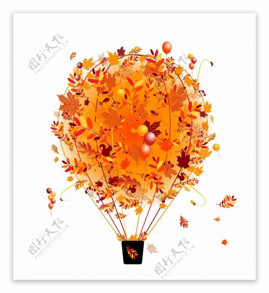 浪漫秋天枫叶热气球图片