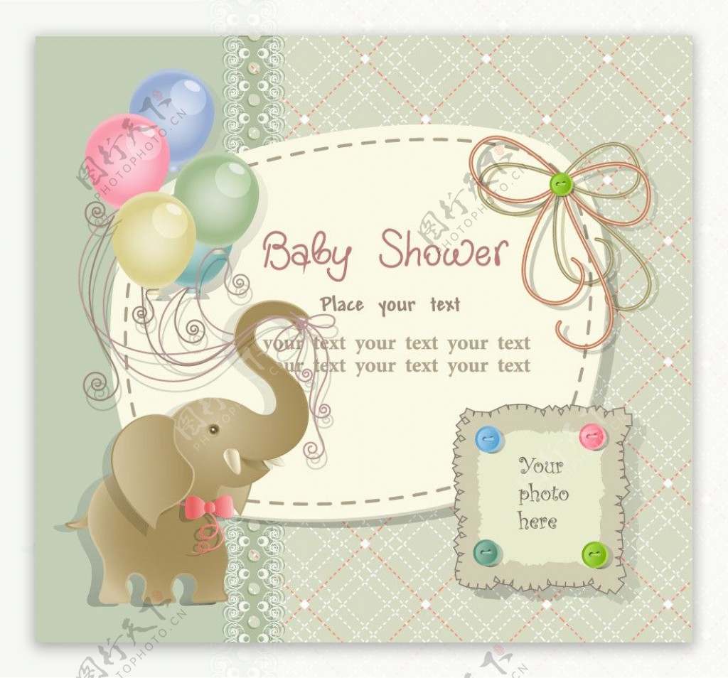 可爱小象气球婴儿宝宝贺卡图片