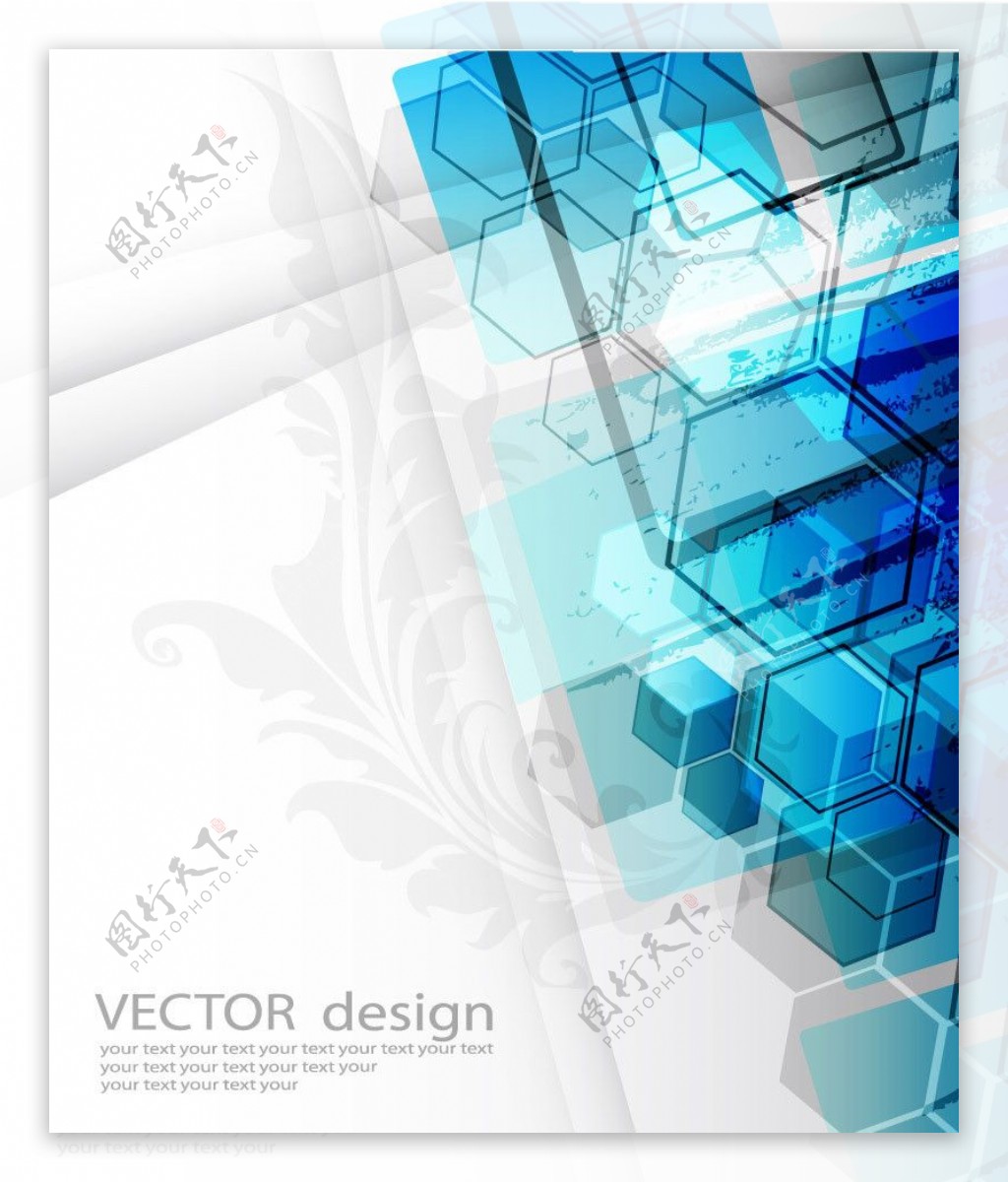 蓝色动感六边形方体商务科技背景图片