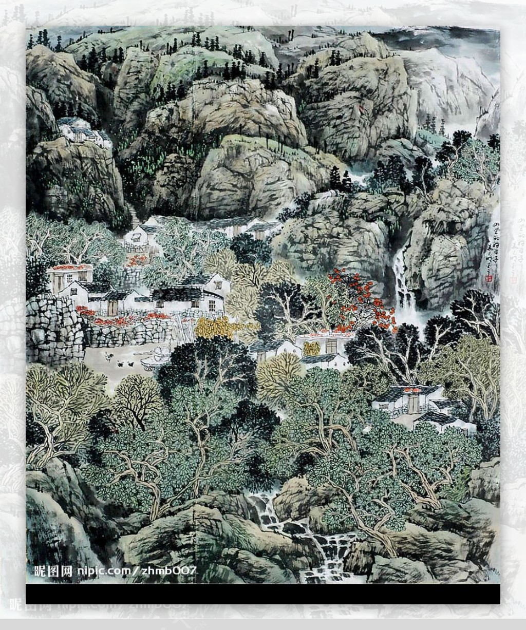 姜光明国画八月里的山峰图片