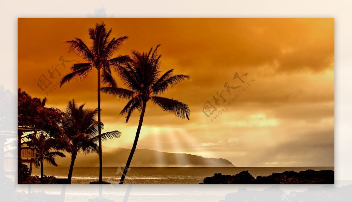自然风景之夕阳海滩图片