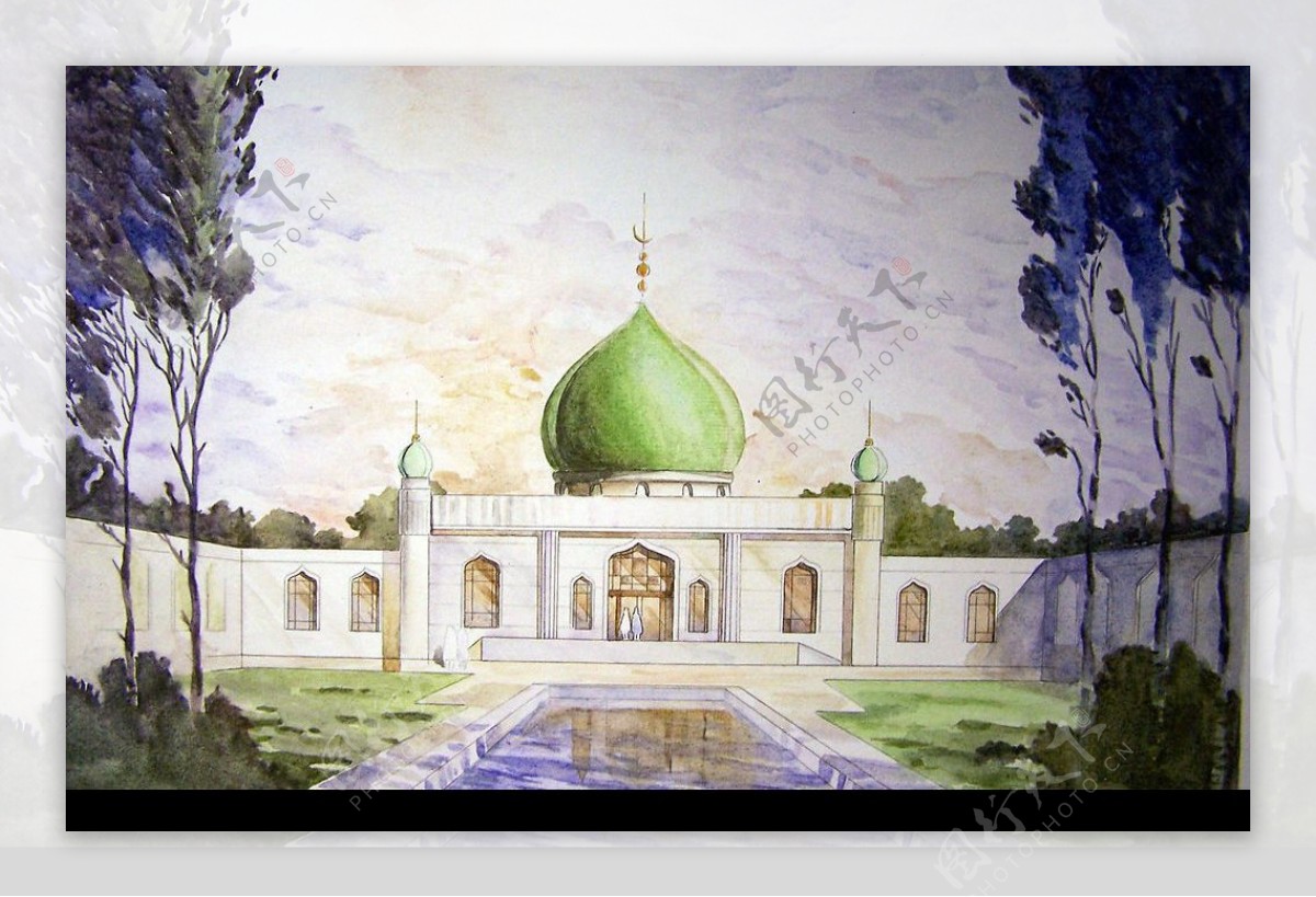 伊斯兰教堂建筑渲染图图片