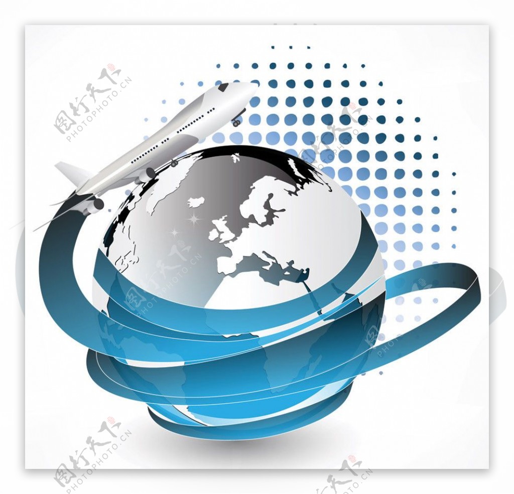 环绕动感线条环球飞机商务背景图片