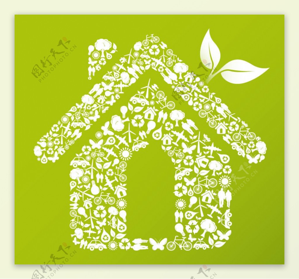 绿色环保房屋图标矢量图片