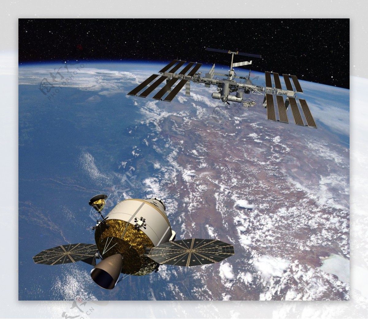 猎户座太空舱接近国际空间站图片