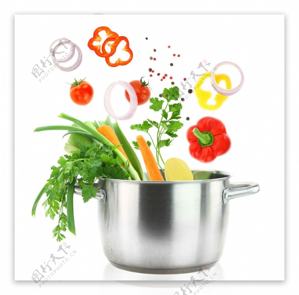 放在锅里的绿色蔬菜图图片