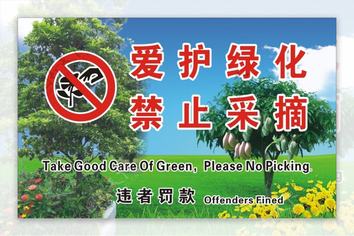 爱护绿化禁止采摘图片