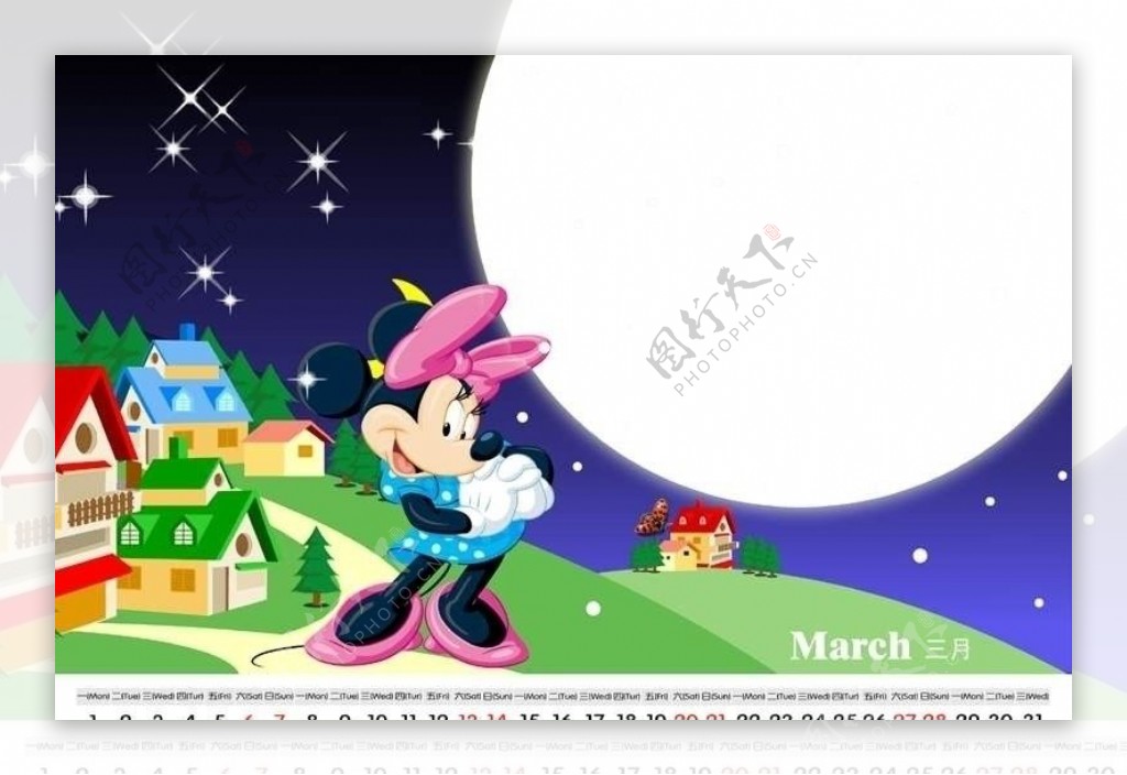 迪士尼儿童日历模板03月图片