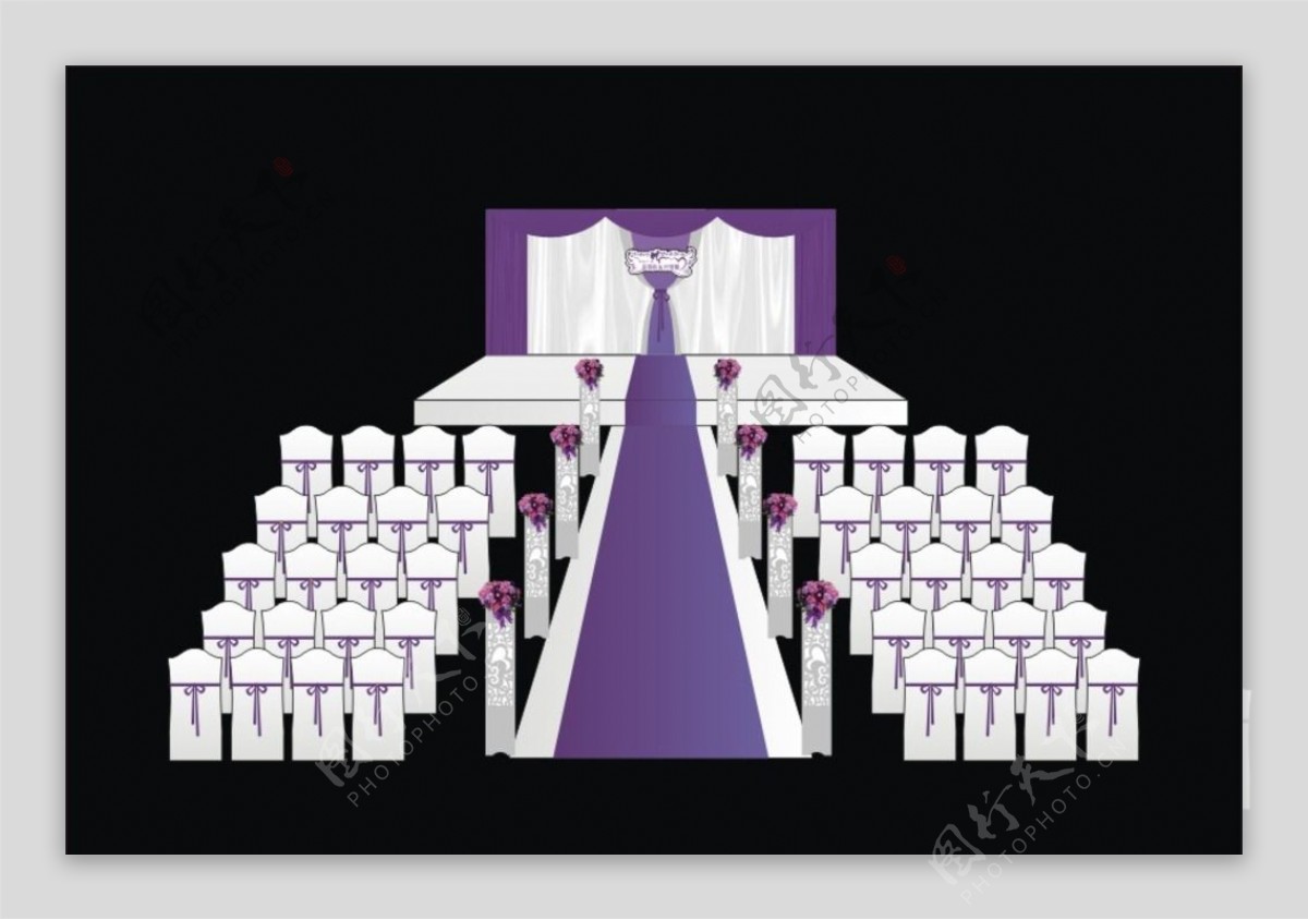 紫色系户外婚庆布置设计图片