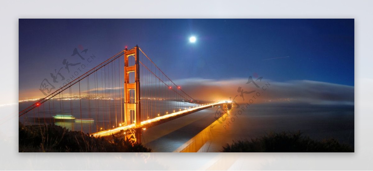 旧金山夜色下的金门大桥图片