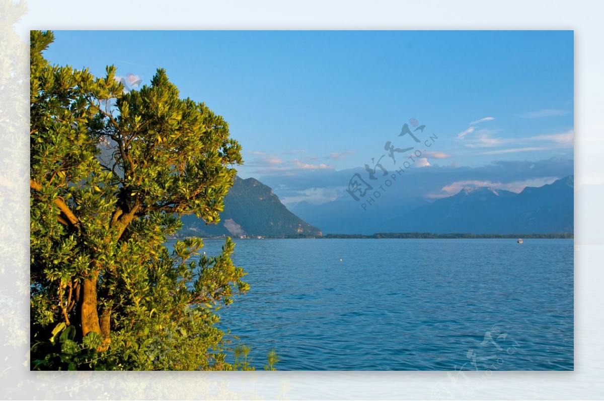 瑞士萊蒙湖湖光山色图片