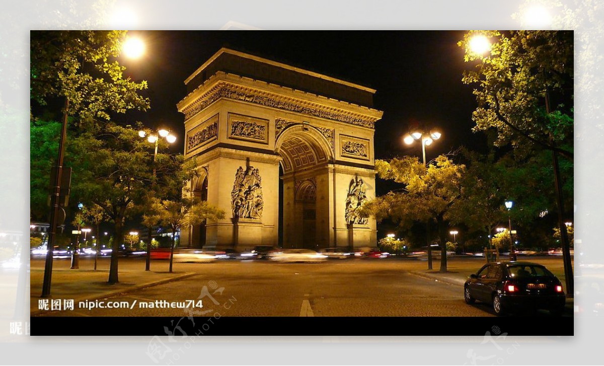法國巴黎夜色凱旋門图片