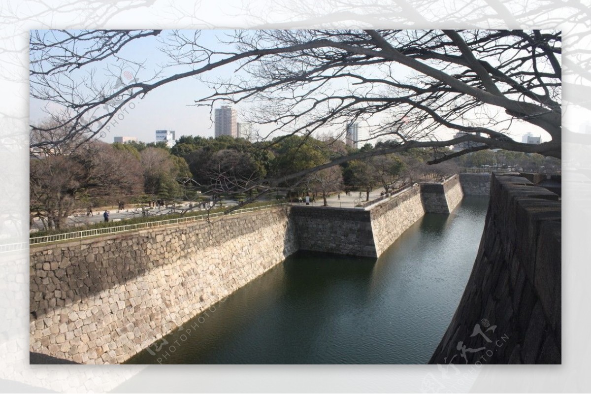 日本大阪古城护城河图片